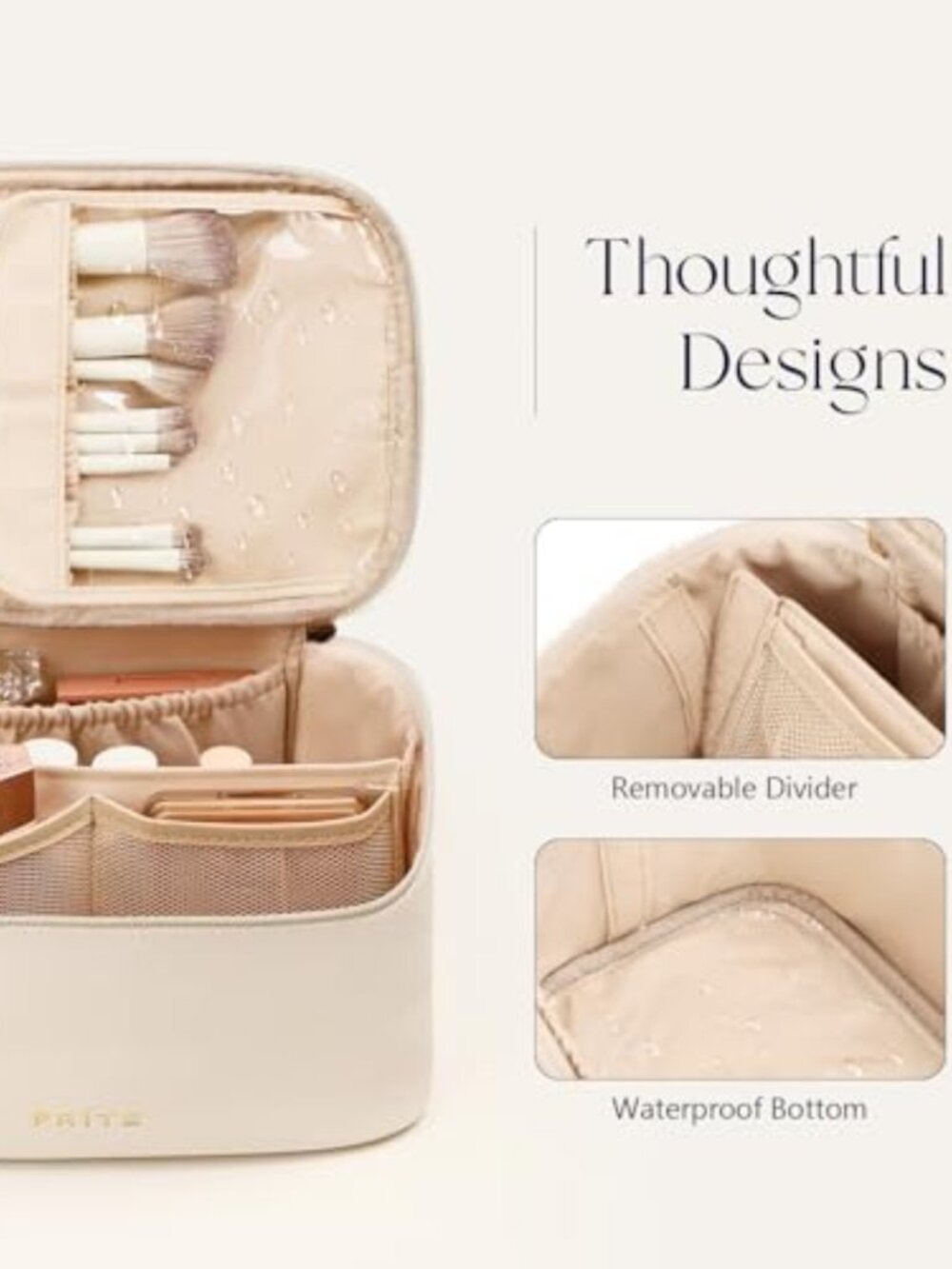 Stylish Beige Travel Makeup Bag & Toiletry Organizer for Women - Perfect for - Picture 3 of 6